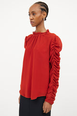 Chloé Orange Gathered Sleeve Blouse