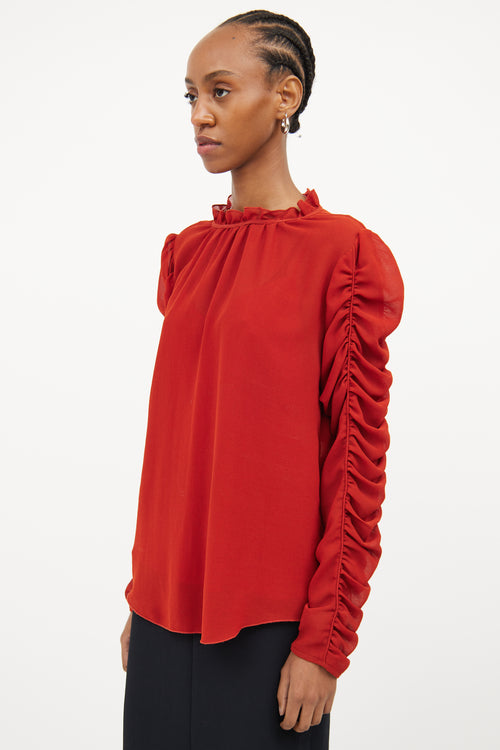 Chloé Orange Gathered Sleeve Blouse