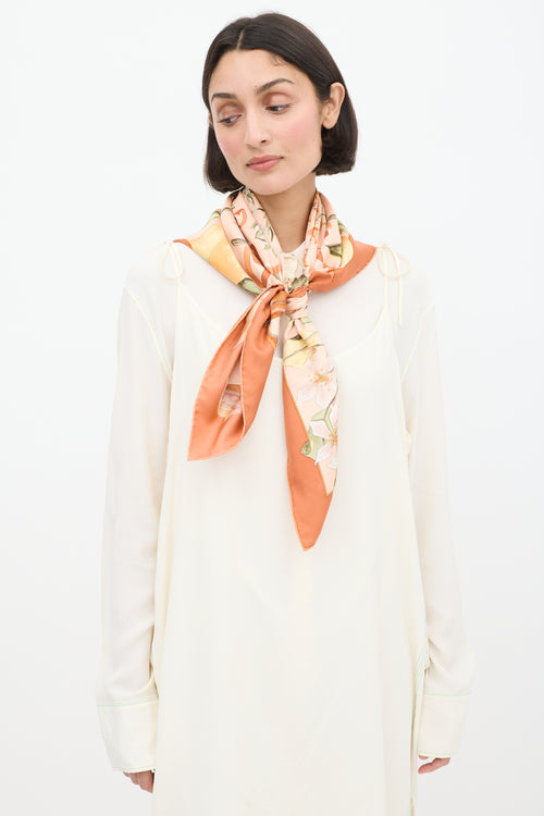 Chloé Orange & Multicolour Silk Floral Scarf