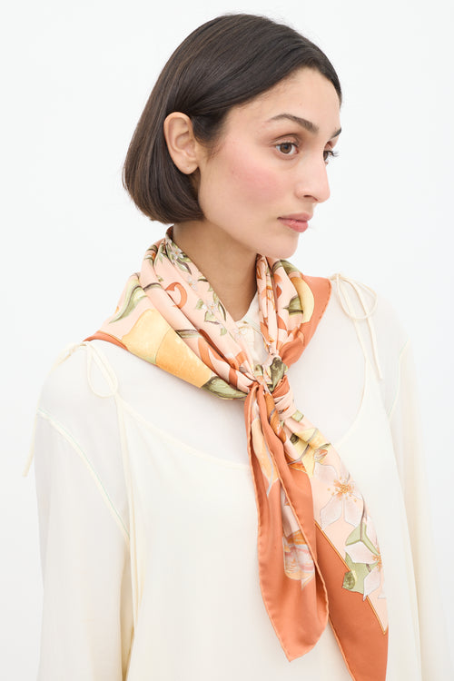 Chloé Orange & Multicolour Silk Floral Scarf