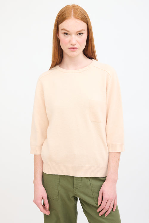 Chloé Beige Cashmere Three Quarter Sleeve Sweater