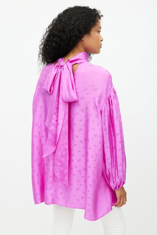 Chloé Pink Silk Monogram Scarf Shirt