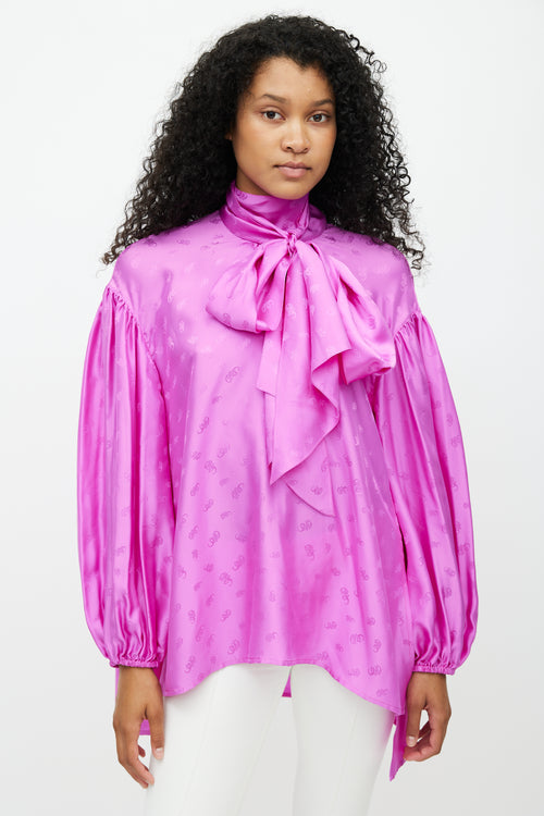 Chloé Pink Silk Monogram Scarf Shirt