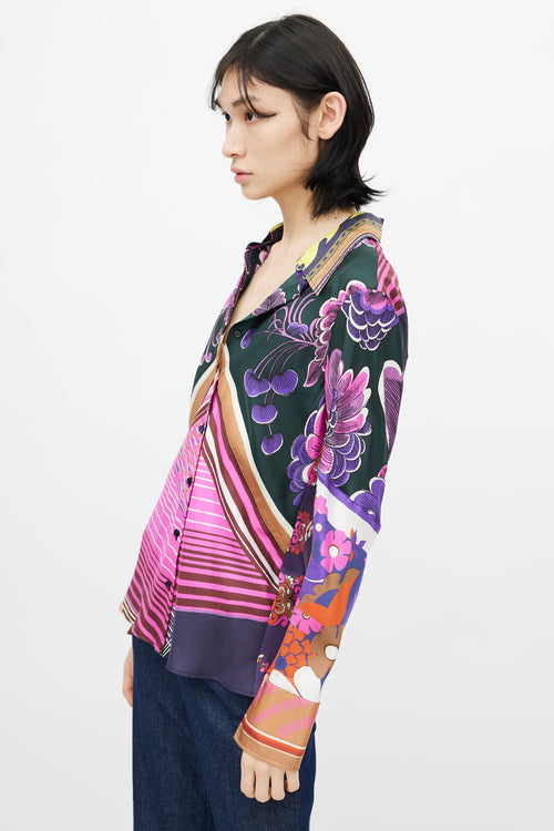 Chloé Purple & Multi Silk Floral Shirt