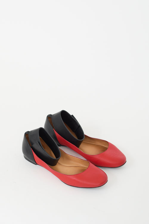 Chloé Red & Black Leather Ankle Strap Flat