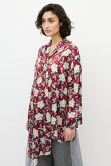 Chloé Red & Blue Floral Silk Tie Shirt