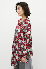 Chloé Red & Blue Floral Silk Tie Shirt