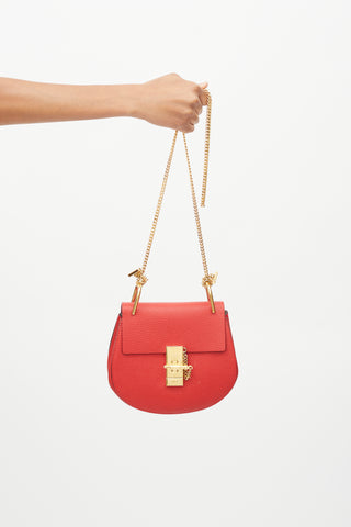 Chloé Red Leather Mini Drew Crossbody Bag