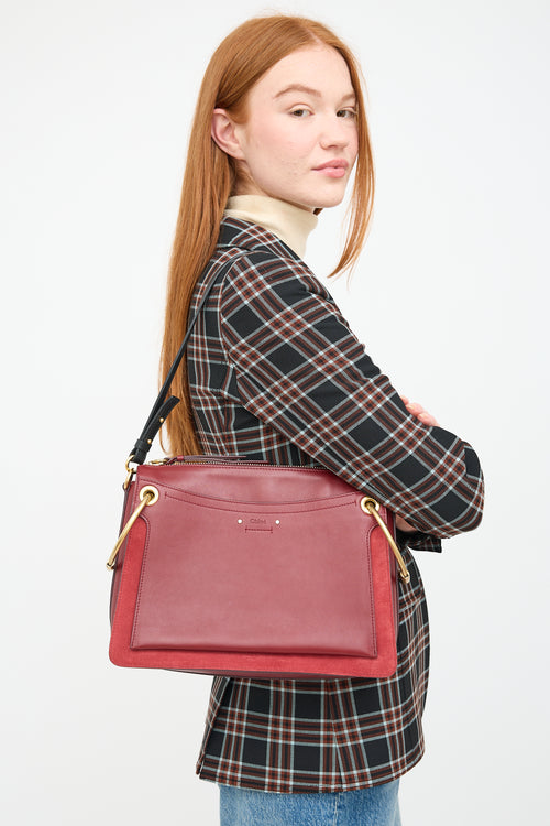 Chloé Red Leather & Suede Medium Roy Crossbody Bag