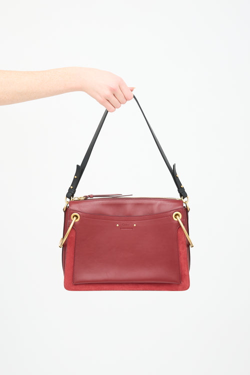 Chloé Red Leather & Suede Medium Roy Crossbody Bag