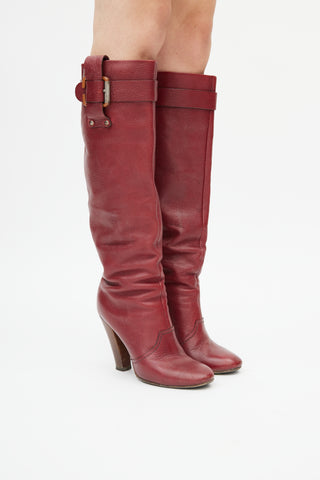 Chloé Red Leather Heeled Knee High Boot