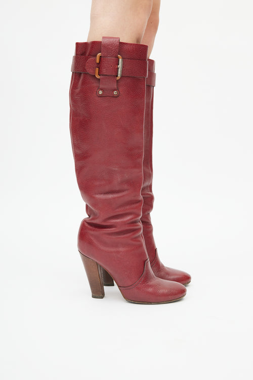 Chloé Red Leather Heeled Knee High Boot