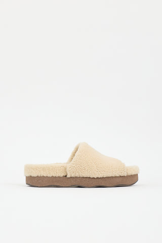 Chloé Shearling & Leather Wavy Slide