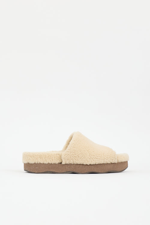 Chloé Shearling & Leather Wavy Slide