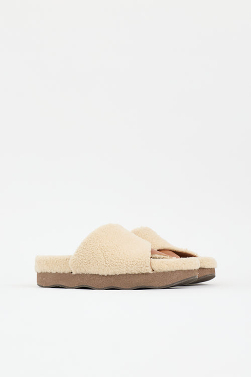 Chloé Shearling & Leather Wavy Slide