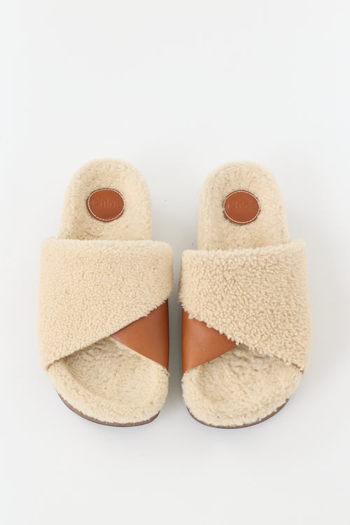 Chloé Shearling & Leather Wavy Slide