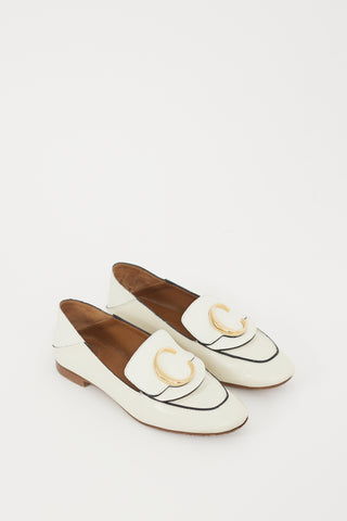 Chloé White & Gold Leather C Loafer