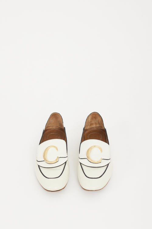 Chloé White & Gold Leather C Loafer