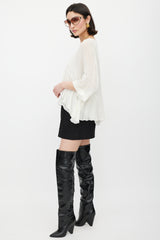 Chloé White Plisse Ruffled Top