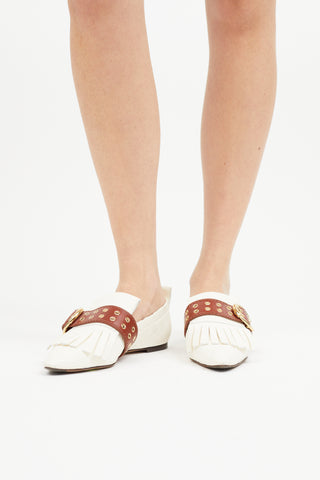 Chloé White & Brown Leather Buckle Ballet Flat