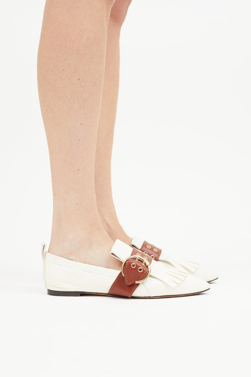 Chloé White & Brown Leather Buckle Ballet Flat