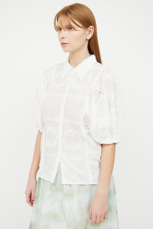 Chloé White Embroidered Eyelet Short Sleeve Top