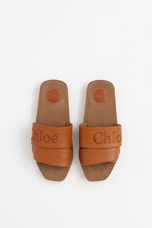 Chloé Woody Leather Logo Slide