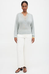 Chloé Wool Lace Trimmed V-Neck Sweater