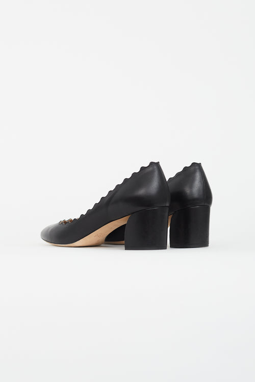Chloé Black Lauren Leather Scallop Heel