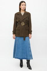 Chanel Fall 1994 Khaki Green Cashmere Belted Jacket