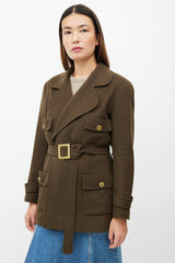 Chanel Fall 1994 Khaki Green Cashmere Belted Jacket