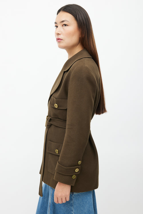 Chanel Fall 1994 Khaki Green Cashmere Belted Jacket