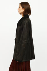 Christ Black Leather Shearling Coat