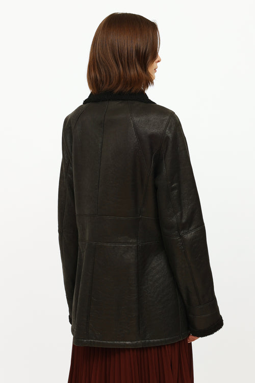 Christ Black Leather Shearling Coat