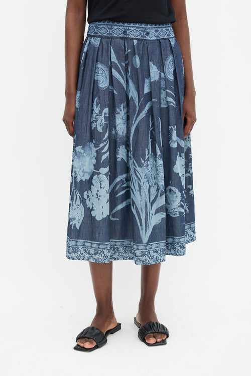 Christian Dior Blue Floral & Paisley Skirt