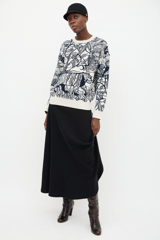 Christian Dior Cream & Navy Cashmere Print Sweater