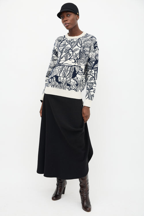 Christian Dior Cream & Navy Cashmere Print Sweater