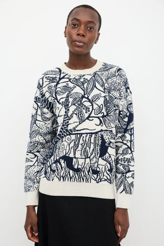 Christian Dior Cream & Navy Cashmere Print Sweater