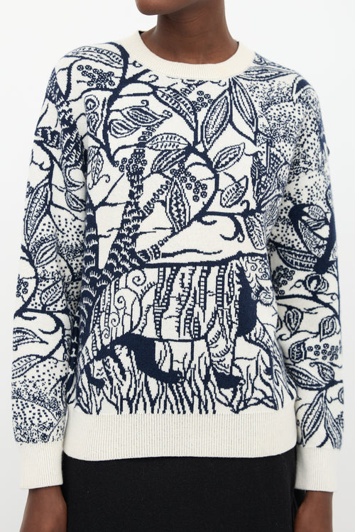 Christian Dior Cream & Navy Cashmere Print Sweater