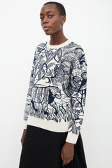 Christian Dior Cream & Navy Cashmere Print Sweater