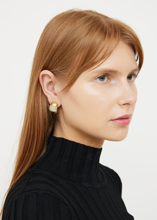 Christian Dior Gold Tone Diamond Cresent Earrings