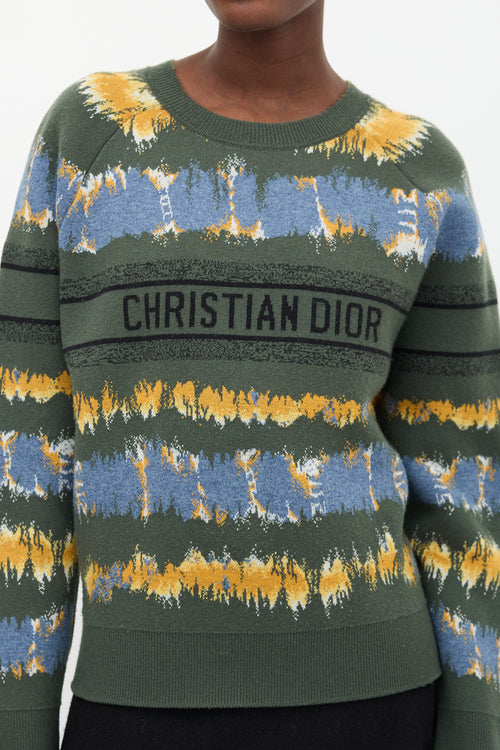 Christian Dior Green & Multi Wool Logo Sweater