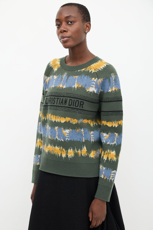 Christian Dior Green & Multi Wool Logo Sweater