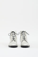 Dior Silver Leather Lace Up Rebelle Boot