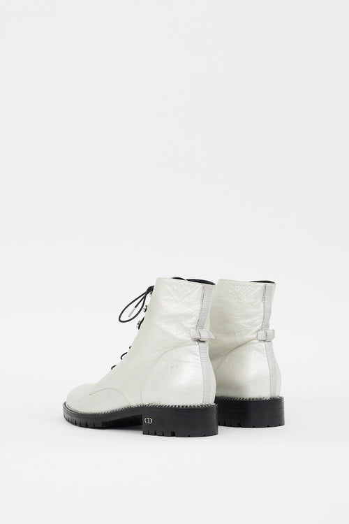 Dior Silver Leather Lace Up Rebelle Boot