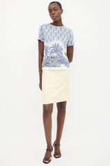 Christian Dior White & Blue Striped Palm Tree T-Shirt