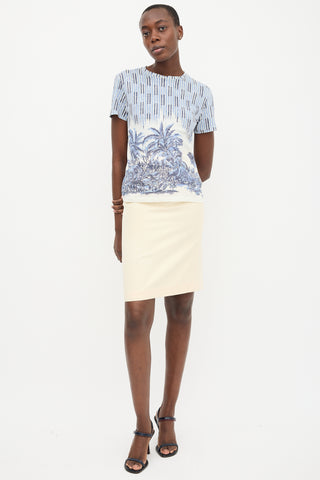 Christian Dior White & Blue Striped Palm Tree T-Shirt