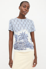 Christian Dior White & Blue Striped Palm Tree T-Shirt