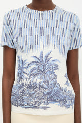 Christian Dior White & Blue Striped Palm Tree T-Shirt