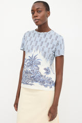 Christian Dior White & Blue Striped Palm Tree T-Shirt